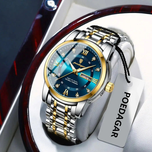 Relógio de luxo POEDEGAR vidro de quartzo pulseira em aço